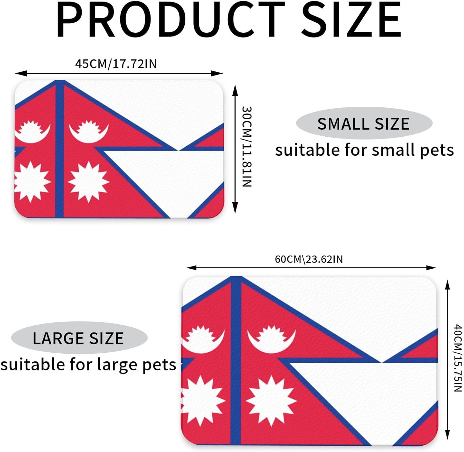 40x60cm Pet Absorbent Feeding Mat - Flag of Nepal Print Leather Non-Slip Placemat, for Dog Cat Food and Water Bowl Pads