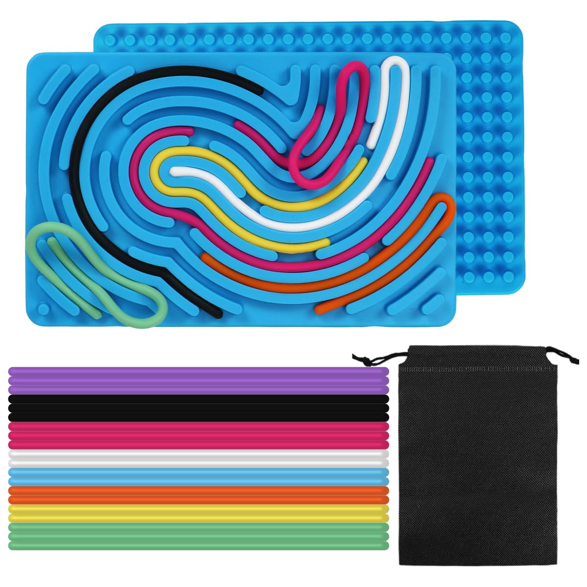 HUKUMA Sensorik Spielzeug Activity Board,Silicone Sensory Fidget Toys,Doppelseitiges Spielzeug Zur Autismus, Stress, ADHD, Anxiety Spiele Play Toy mit Reisetasche & 20 Schnüren