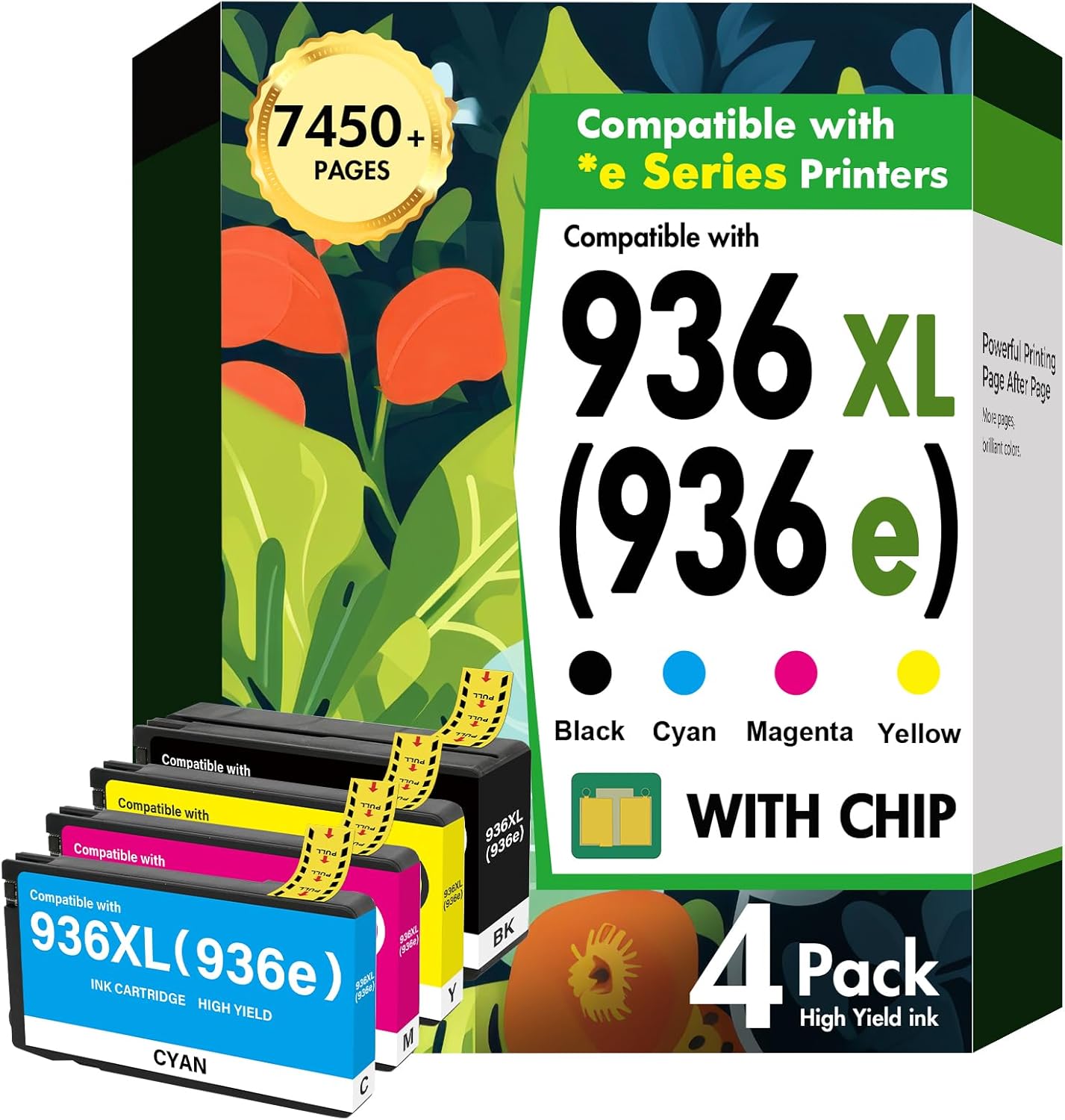 936XL 936 9125e Ink Cartridges Combo Pack: Replacement for HP 936e 936 Ink Cartridges for HP Printers OfficeJet Pro 9125e 9120e 9730e 9130 9135e 9122e 9128e 9110b 9120b 9130b 9130e