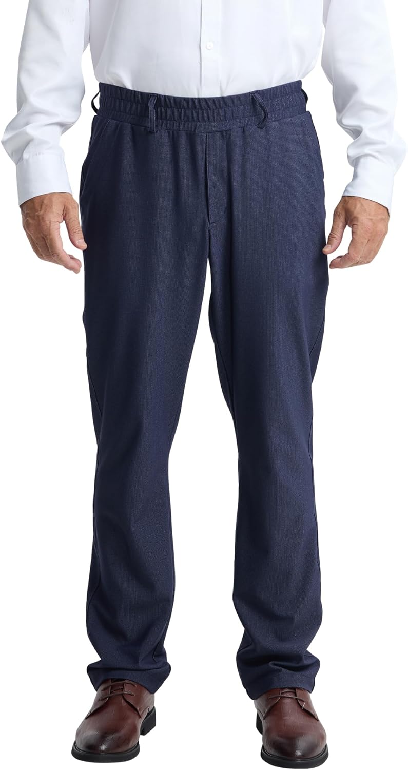 LETAOTAO Mens Elastic Waist Pants for Seniors High Stretch Expandable Waist Slacks for Elderly with Magnet Button