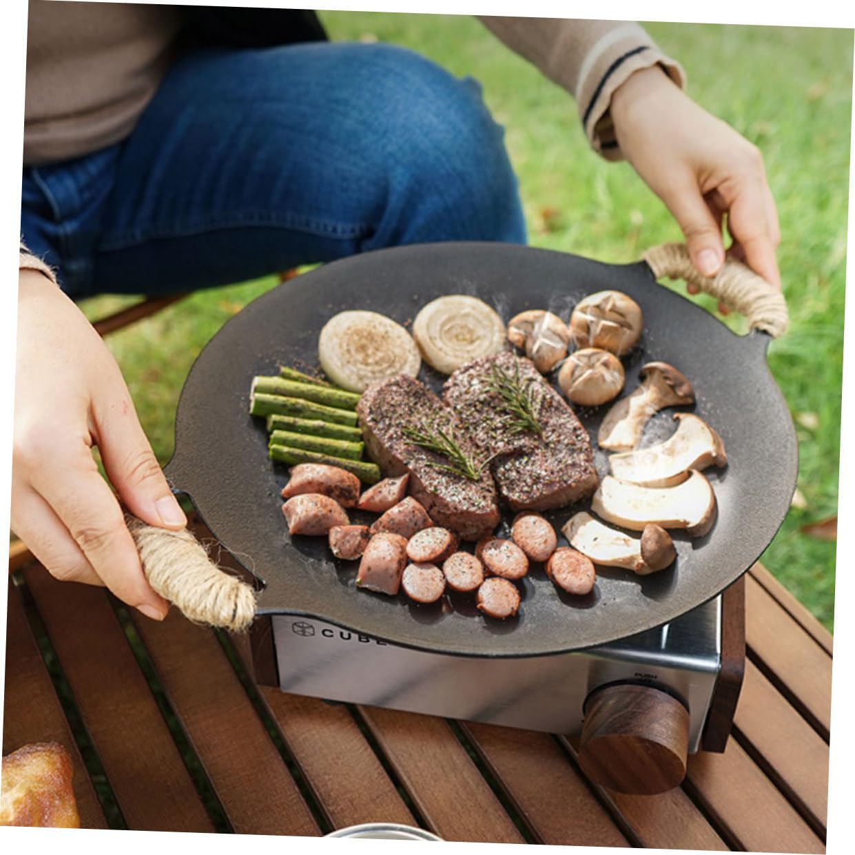 Plancha de Barbacoa de Hierro Antiadherente para Exteriores Bandeja Multiusos para Parrilla para Camping y Cocina