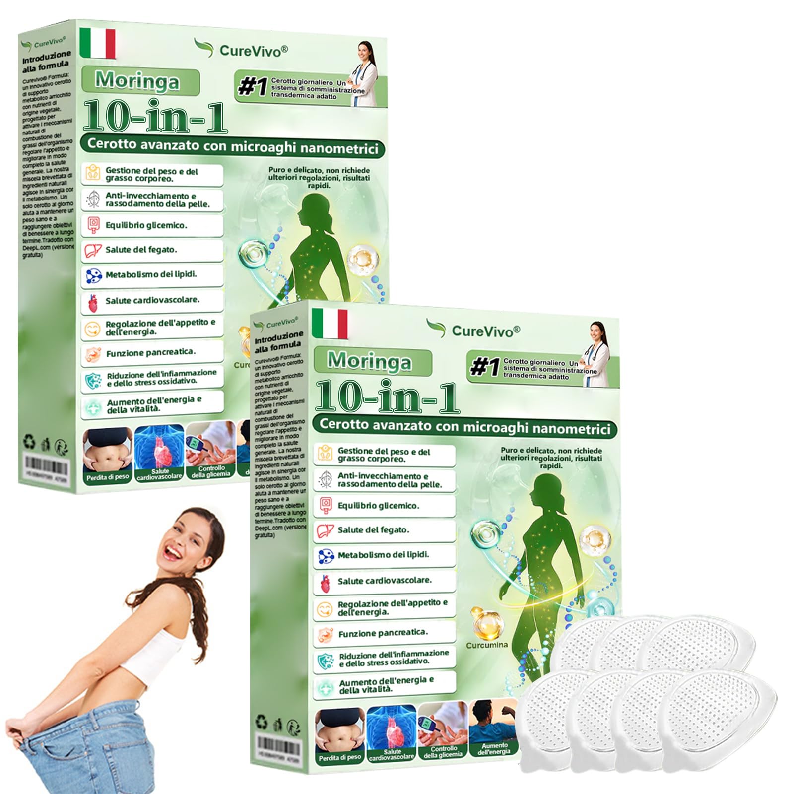 CureVivo Moringa NAD+ 10-in-1 Cerotto Avanzato ai Nano Microaghi, Naturali Moringa Cerotti, CureVivo Cerotti, per Addome, Gambe e Braccia (2 Scatole)