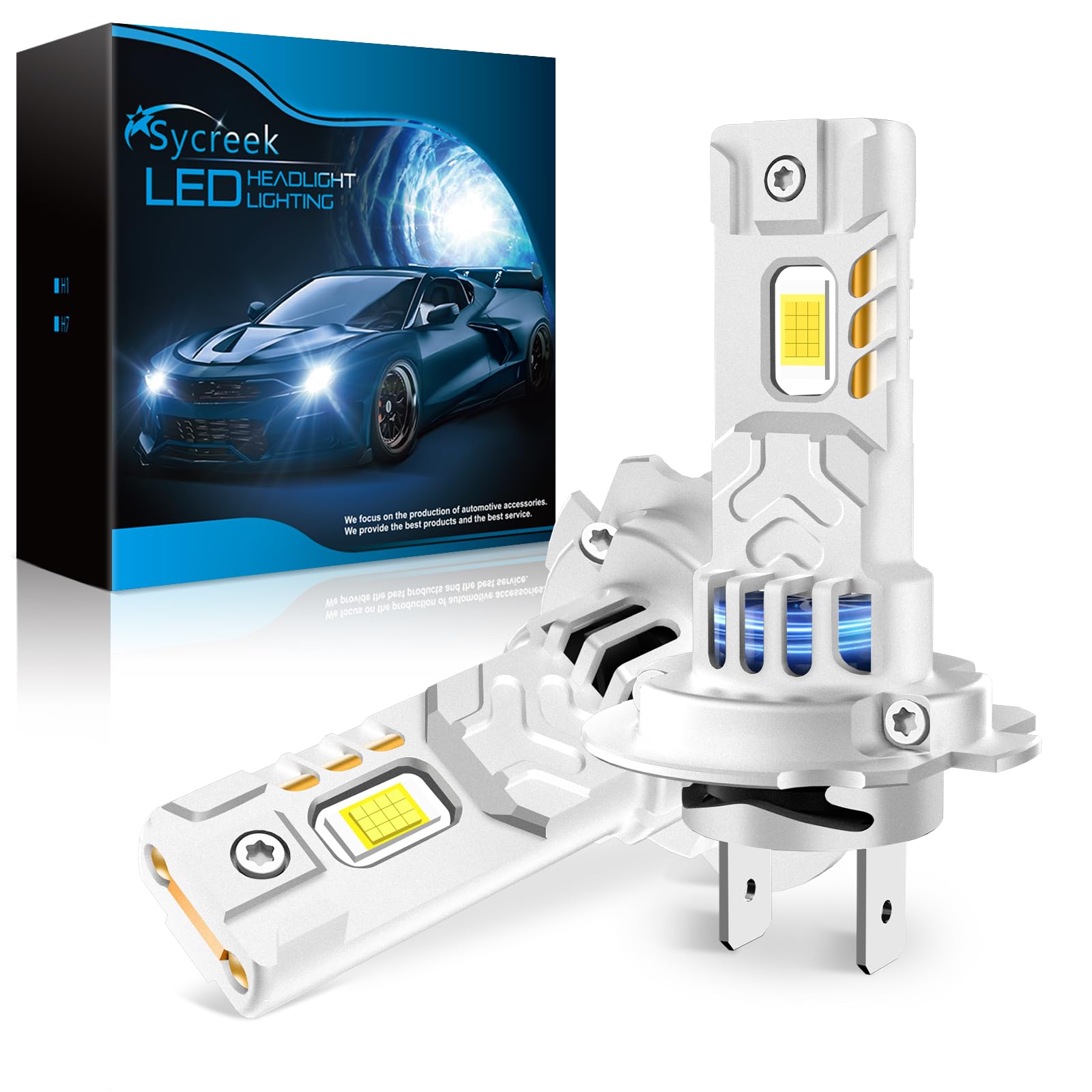 Sycreek Żarówki LED H7 Podwójny Miedziany Radiator, 32000 lm, 6000 K, Zimna Biel +800% Jasność, Zestaw do Konwersji Halogenowej na LED, Kompatybilny z Samochodem i Motocyklem 9V-18V