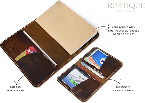 Miniatura 4 de Rustique Funda de cuero para diario de notas de campo con tarjetero y cuaderno de bolsillo, para Moleskine Cahier, funda de cuero vintage hecha a