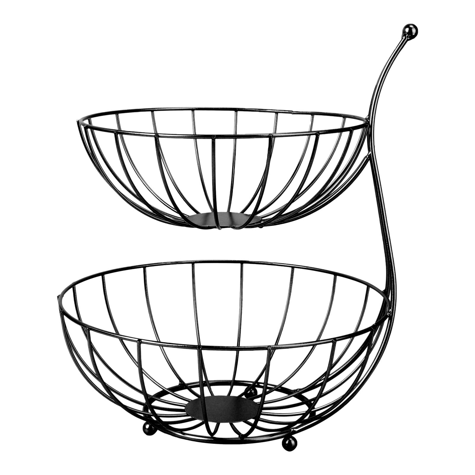 Cnfhfry Black Fruit Bowl， 2 Tier With Banana Holder For Vegetables Fruit Snacks Bread Display Stand Kitchen Decoration