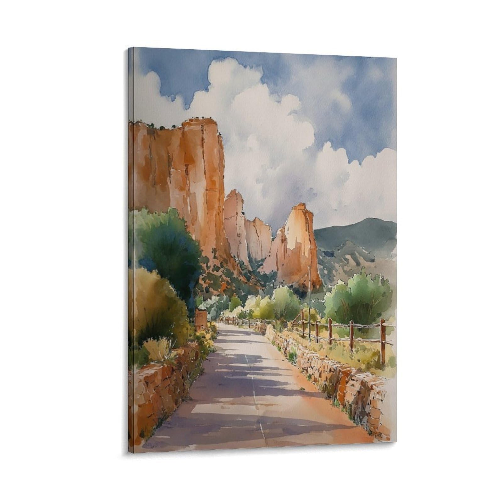 Cnaheiz Frame-Style Sedona Arizona Watercolor Painting_ Travel Art Print 24X36inch(60X90cm) Vintage Watercolor Canvas Art