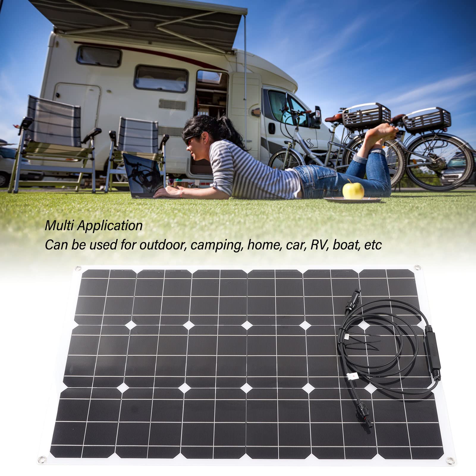 Panel Solar Flexible Panel de Cargador Solar Monocristalino 90W 16V de Células Solares Ligero Plug and Play para Uso en Exteriores, Vehículos Recreativos, y Automóviles