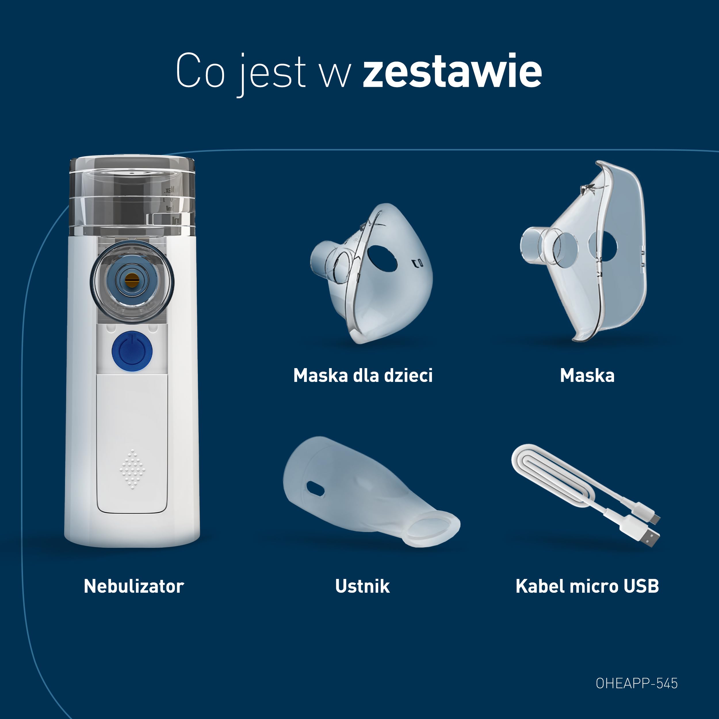 mini Air 360+ Dystrybuowany przez OMRON | Przenośny cichy nebulizator dla dorosłych i dzieci | Z dwoma rozmiarami maski i ustnikiem | Do łagodzenia kaszlu i przeziębienia | Ładowany przez Micro-USB