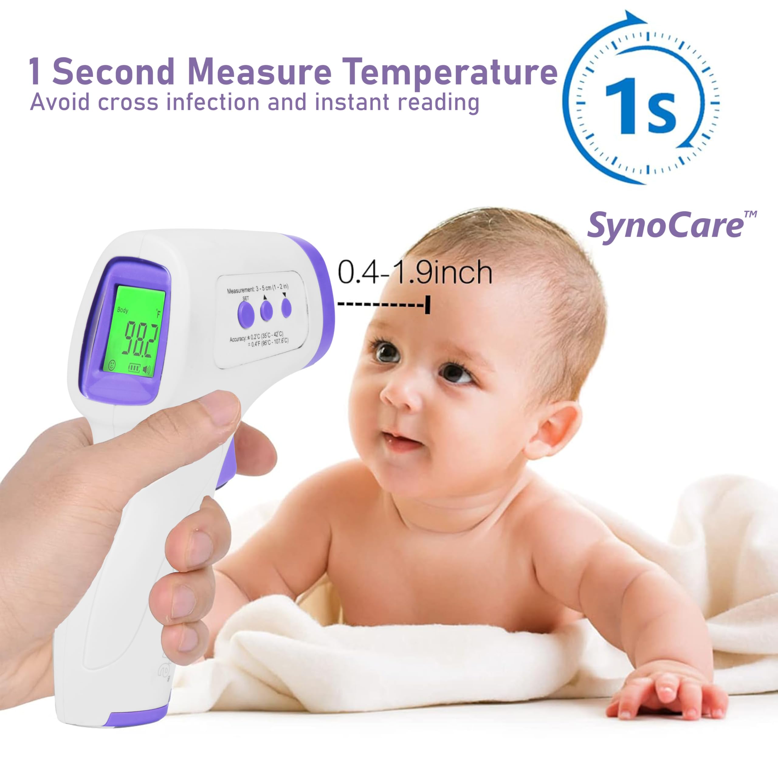 SYNOCARE Digital Infrared Thermometer for Fever β Non-Contact, Quick Read Infrared Thermometer Temperature Gun for Adults & Children, Accurate Digital Thermometer & Easy to Use (Battery Included) 2