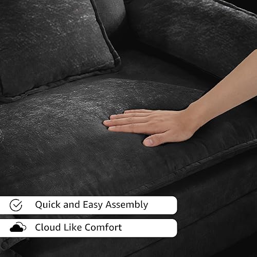 Miniatura 7 de Sofá modular modular de 81.9 pulgadas para sala de estar, sofá modular de felpilla negra para sala de estar, 2 otomanas, sofás para sala de estar,