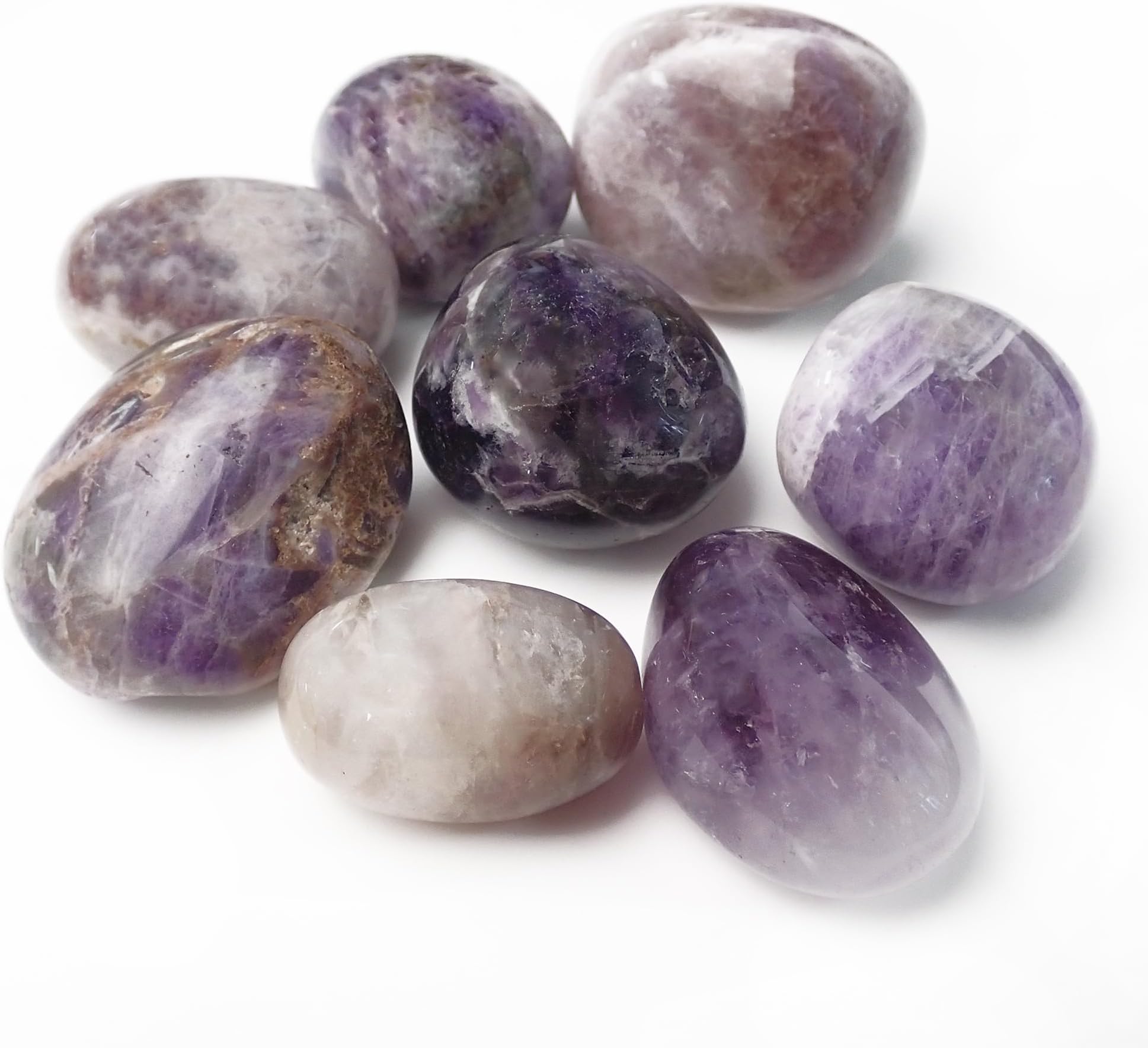Tumbled Chevron Amethyst Stones (8 Pack) - 1-1.5 Inch Smooth Crystals for Intuition, Spiritual Growth & Stress Relief - Polished Banded Amethyst, Third Eye Chakra, Dream Wor