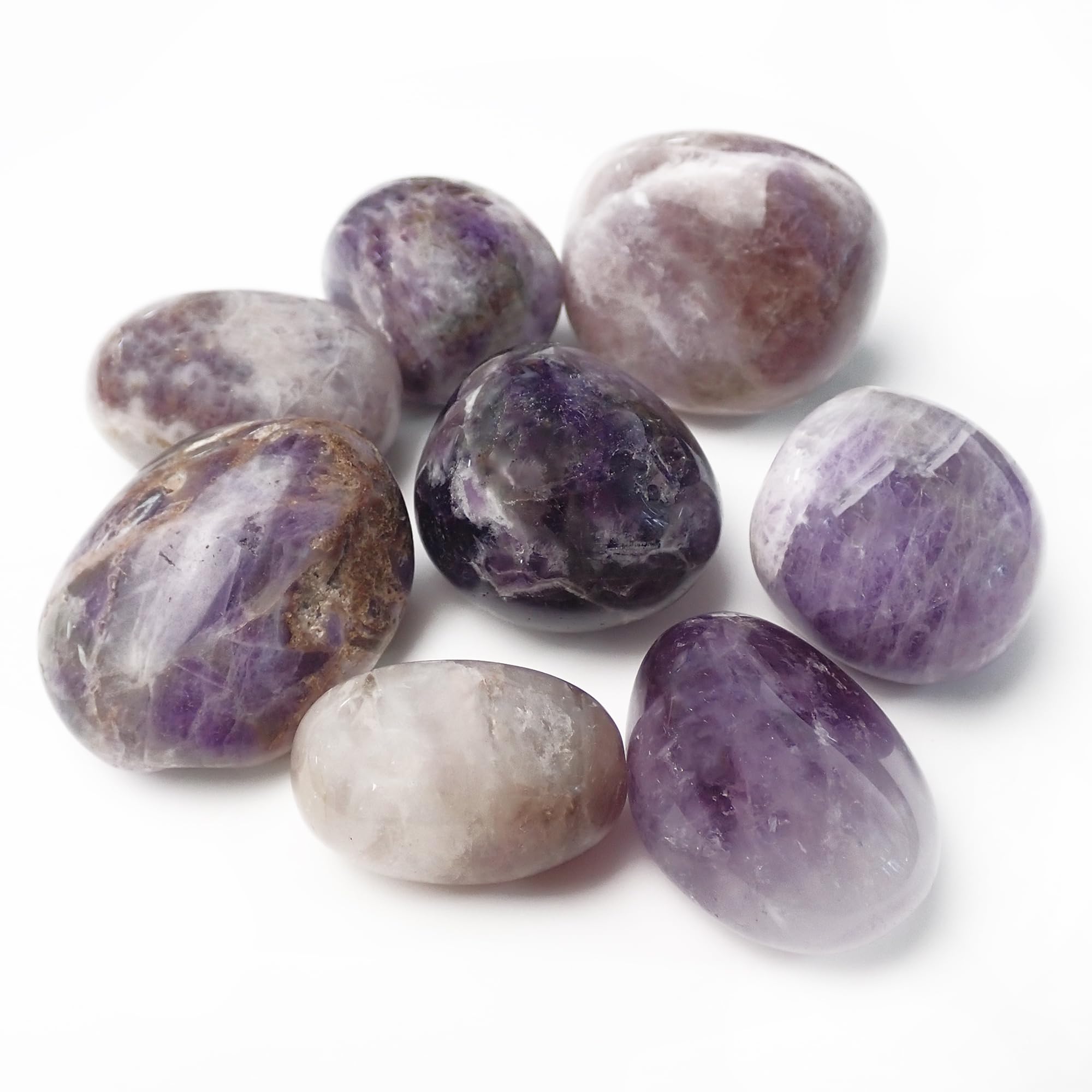 Tumbled Chevron Amethyst Stones (8 Pack) - 1-1.5 Inch Smooth Crystals for Intuition, Spiritual Growth & Stress Relief - Polished Banded Amethyst, Third Eye Chakra, Dream Wor