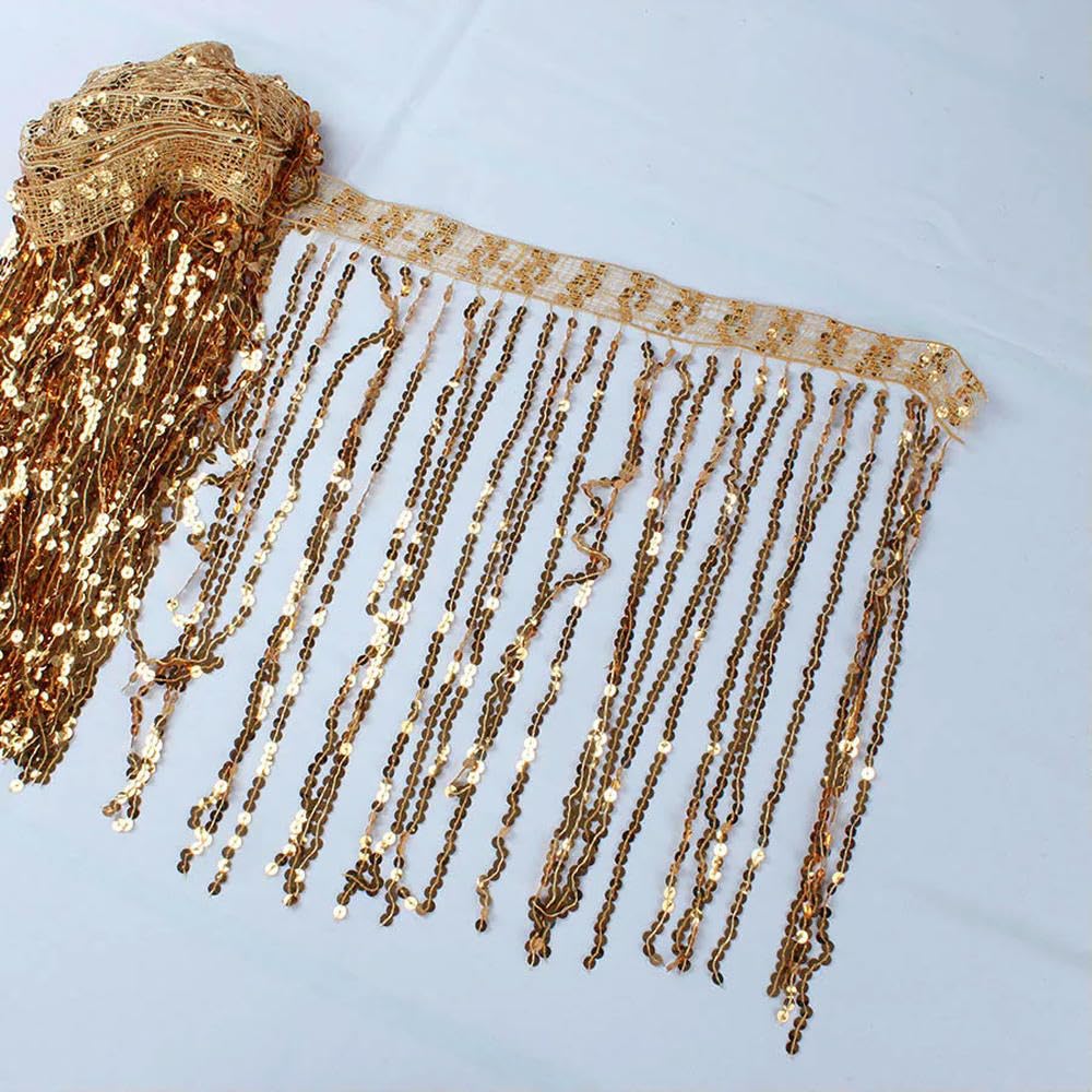 VIXDA 6 Meters/lot Flat Gold Sequins Tassel Fringe Decorative Curtain Lace Trims Tassels DIY Clothing Patchwork 40CM Wide