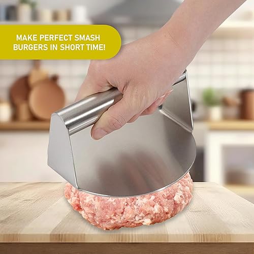 Miniatura 7 de Prensa de hamburguesas Smash - Prensa de hamburguesas, prensa de hamburguesas de acero inoxidable con espátula, kit de prensa de hamburguesas para