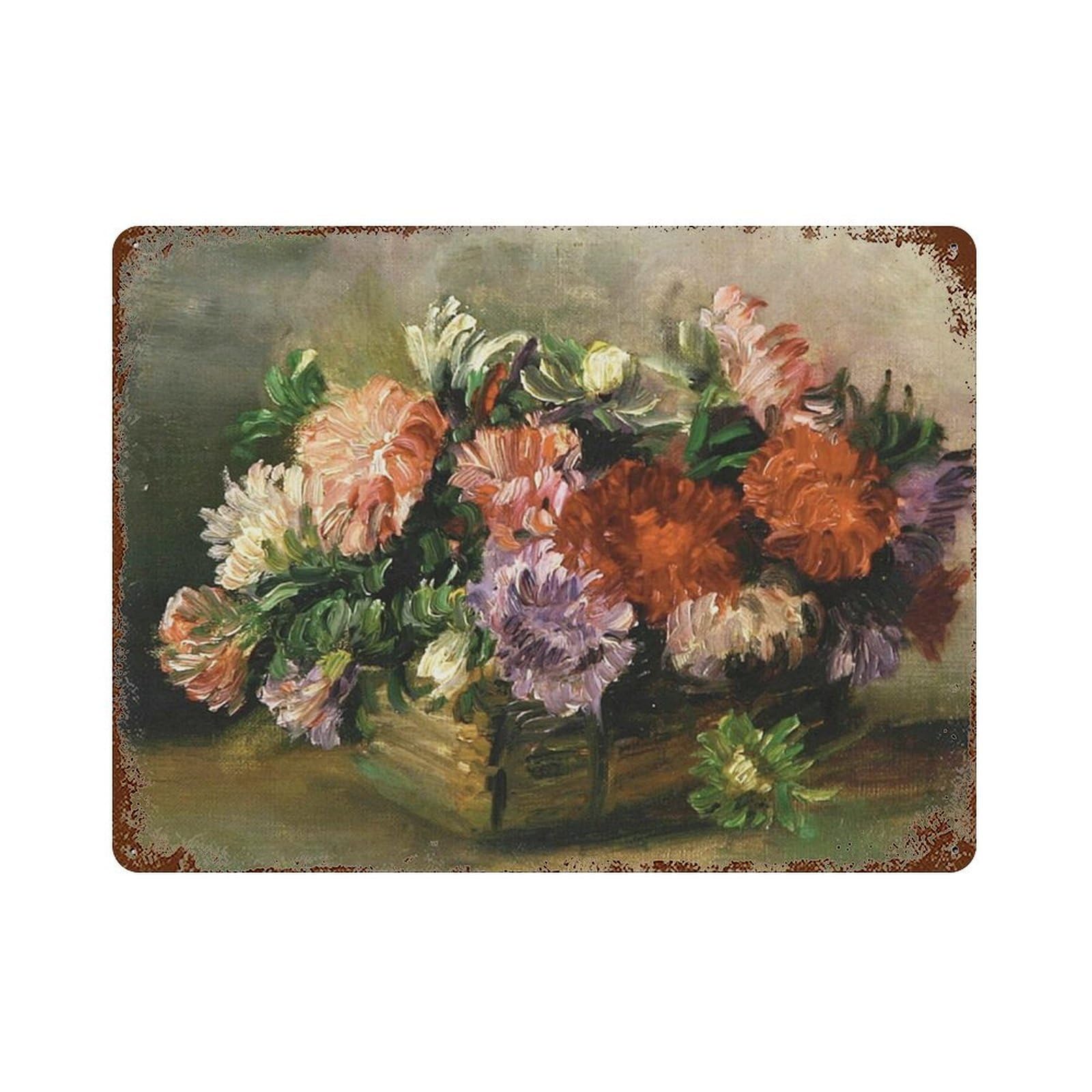 xiaoxiaoshen Moody Floral Oil Painting, Vintage Country Botanical Able Wall Decor Art Metal Tin Poster Modern Home Decor Art Home Bar Shop Decorations Vintage Sign 30x40cm