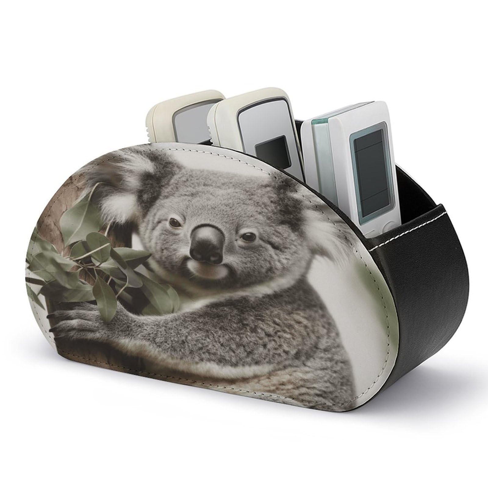 VstaDank Koala Remote Control Holder Farmhouse TV Media Remote Storage Box with 5 Compartments PU Leather Remote Caddy Desktop Organizer for Home Bedside Table Organizer