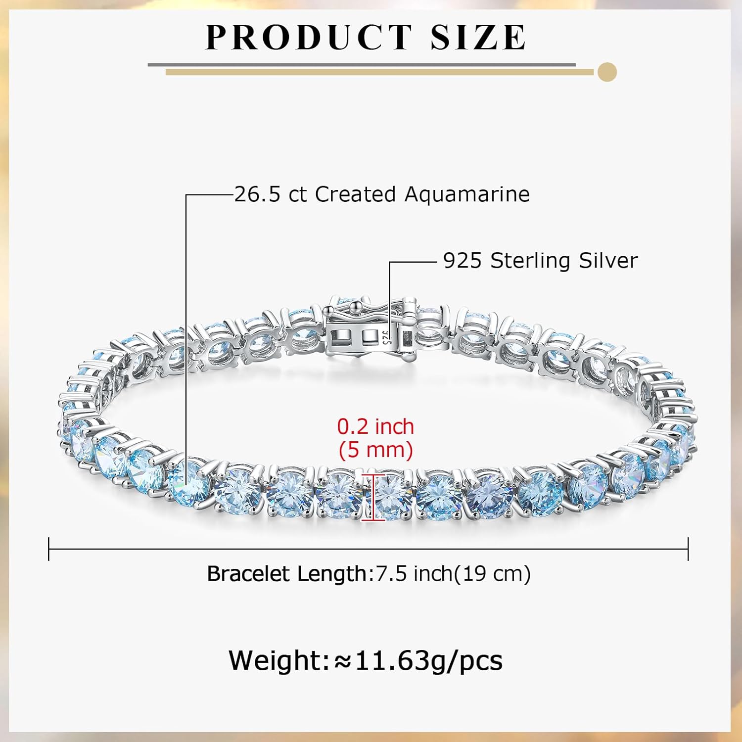 Luxury White Gold Sterling Silver 5mm Wide Cubic Zirconia and Birthstone Tennis Bracelets for Women Birthday Wedding Everyday, 7.25"