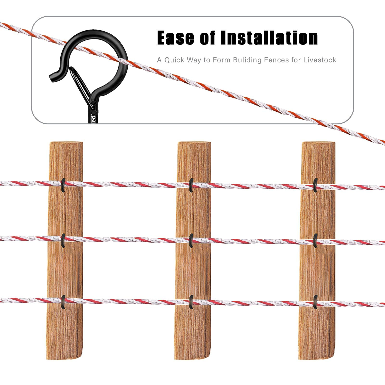 Qivine 1000M Hilo Pastor Electrico para Caballos, Conductor Cable de Acero Inoxidable, Alambre de Polietileno de Alta Conductividad para para Cercas de Ovejas y Caballos de Granja (Rojo Blanco)