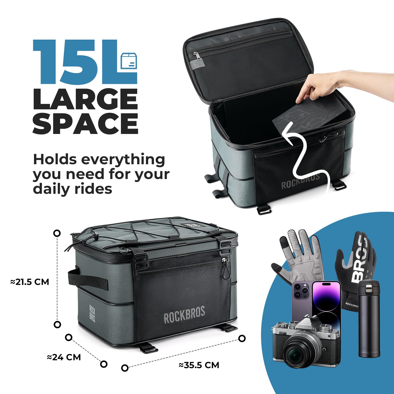 ROCKBROS Road to Sky Bolsa Trasera para Bicicleta Alforjas Bicicleta Extensible Bolsa Maletero Plegable para Ciclismo Viajes Negro