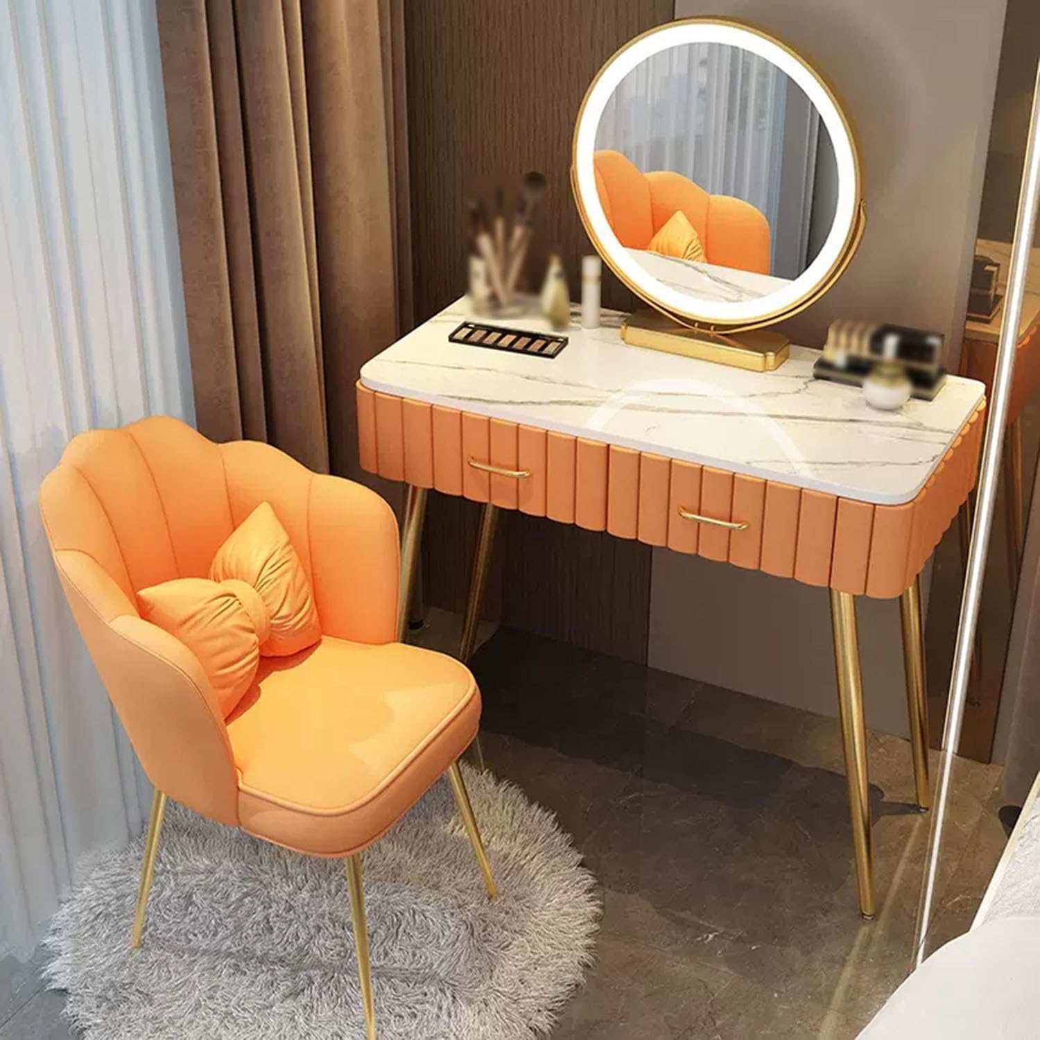 Modern Makeup Vanity Dressing Table with Mirror and Drawers for Girls Bedroom(Orange-80CM/31.5IN)