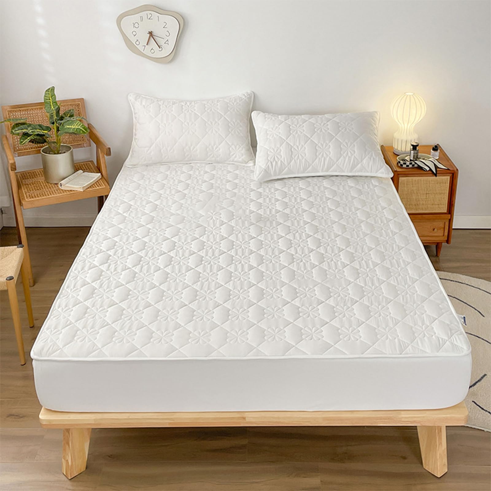 Sábana bajera ajustable individual de 150 x 200 + 30 cm, protector de colchón impermeable, color blanco, fácil de usar y se ajusta elásticamente alrededor de tu colchón