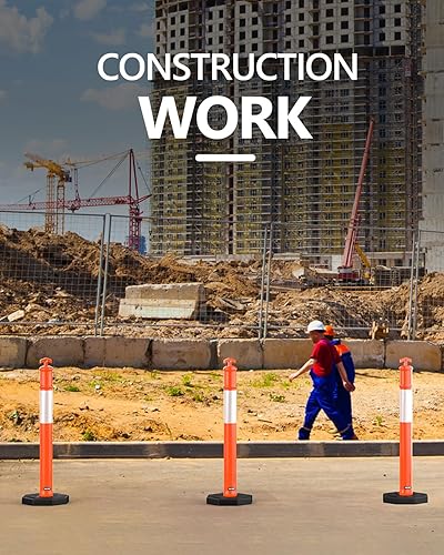 Miniatura 8 de BATTIFE Poste delineador con base de 45 pulgadas, conos de delineador de tráfico naranja con collar reflectante para práctica de conducción,