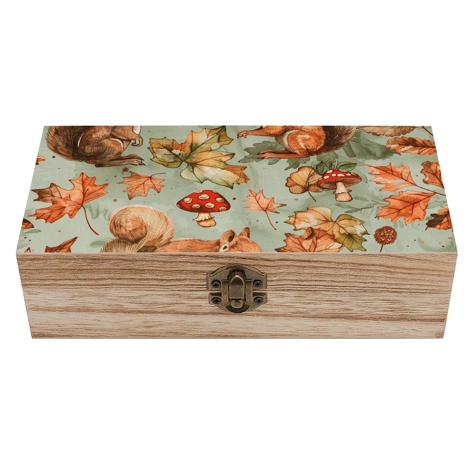HLBSDM Vintage Wooden Storage Box Squirrel And Mushroom Keepsake Box for Jewelry Photos Letters Elegant Desktop Organizer for Home Office Decor