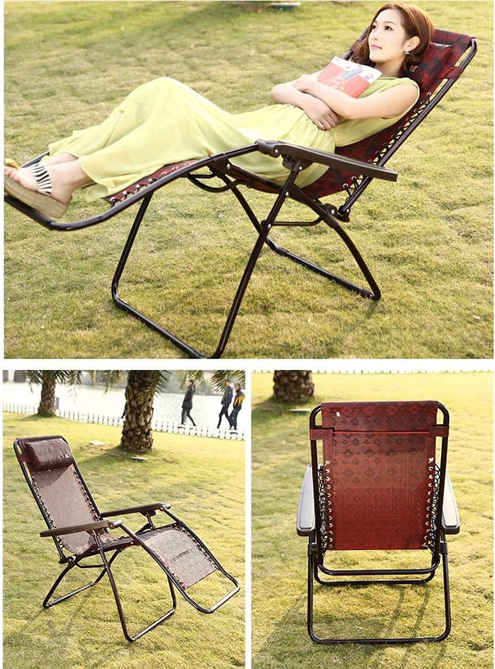 Campung Chair Patio Lounge Chairs Lounge Chair Gravity Lock Terrace Outdoor Lazy Chair Adjustable Folding Chair with Headrest 182.5x69.5x97cm Reclining Patio Chairs (Color : 2) (Color : 1) (2)