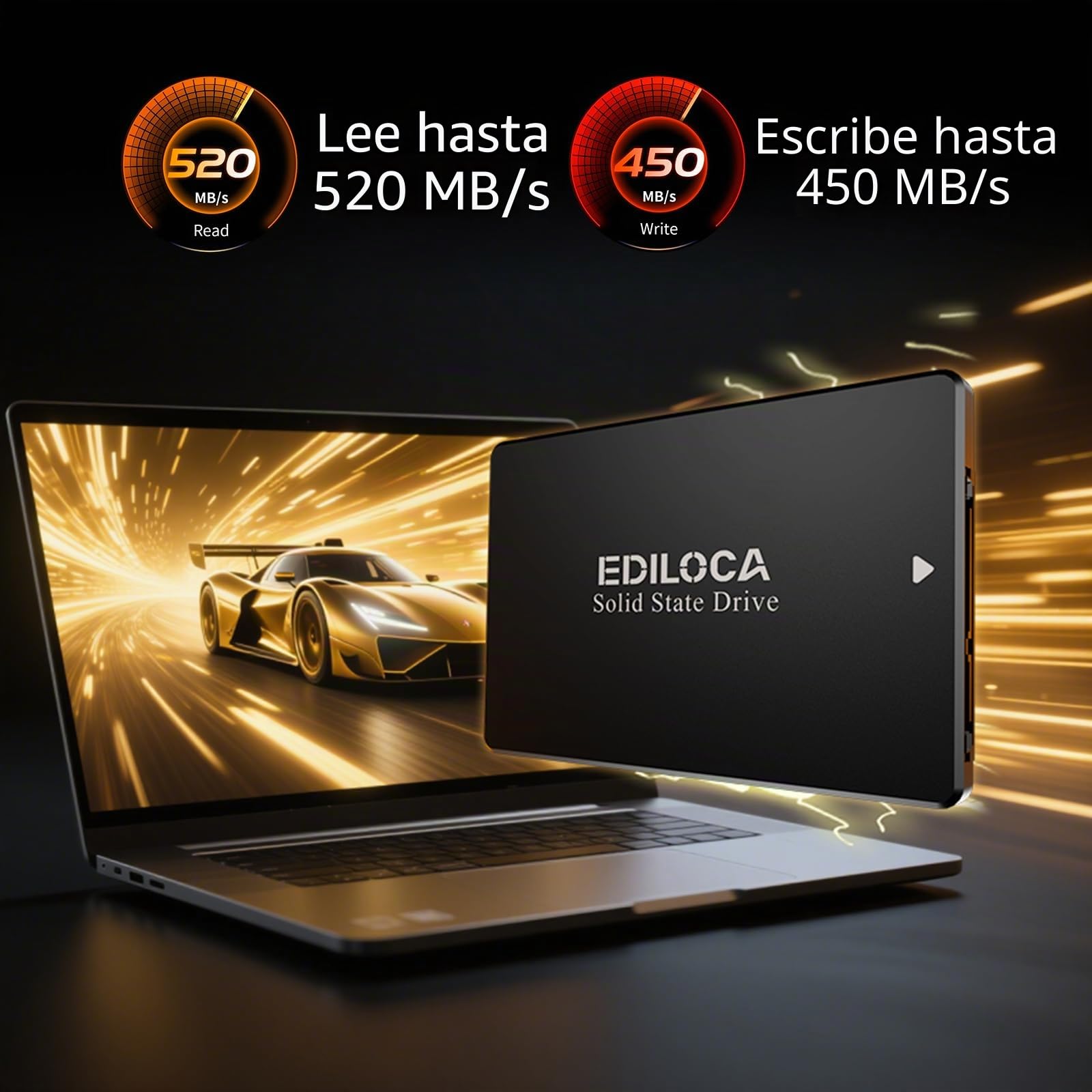 Ediloca ES106 - Disco Duro Interno SSD SATA III de 256 GB 3D TLC NAND Flash de 2.5 Pulgadas, hasta 550 MB/s de Lectura, actualización de Memoria y Almacenamiento de PC o portátil (Negro)