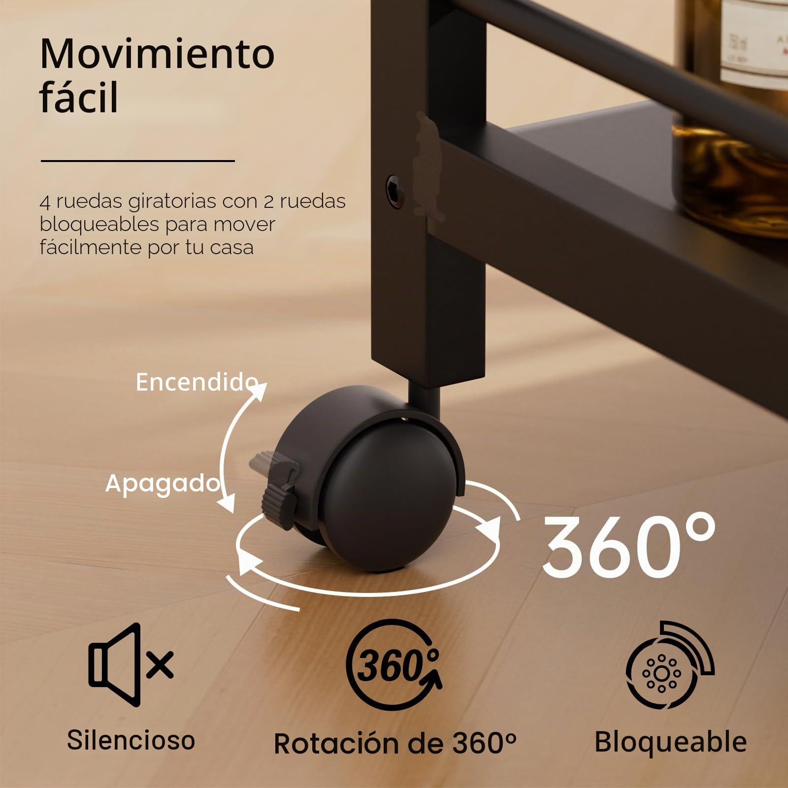 HITNET Carrito de Bar, Carro Bebidas de 3 Niveles, Carrito Auxiliar de Servicio con Ruedas, Ideal para Cocina, Baño y Oficina, Color Negro