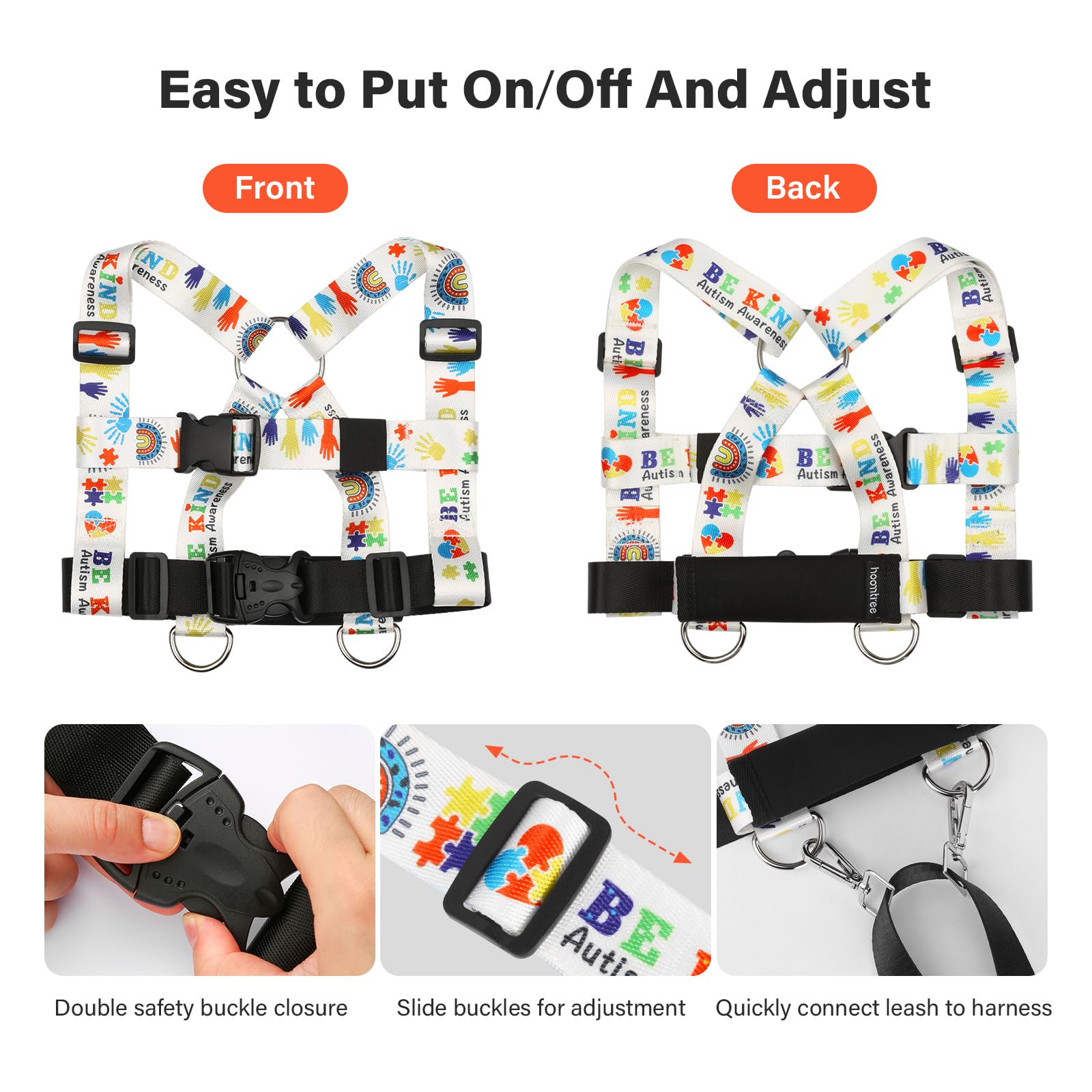 HOOMTREE Safety Walking Harness and Leash for Autism & Special Needs Kids Ages 3-6 with Easy-Adjust Tether + Emergency Grab Handle for Wandering Prevention & Calm Outdoor Adventures - Image 4