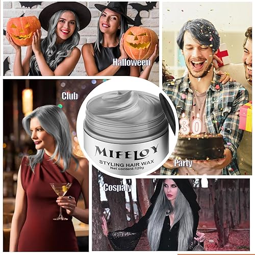 Miniatura 6 de Cera temporal de color gris plateado para el cabello, 4.23 onzas, tinte en crema para peinado natural instantáneo, barro de coloración desechable
