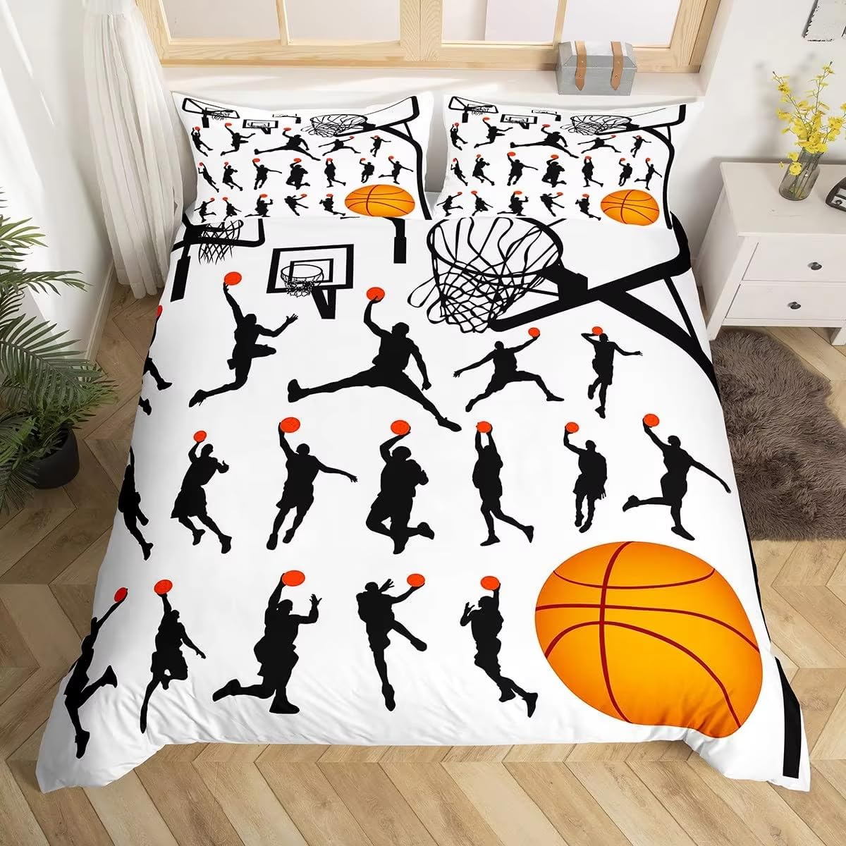 NDXRWDZR Funda Nordica Cama 90 Infantiles Baloncesto Edredón Cama 90 para Niñas Niños con Cremallera Suave Transpirable Microfibra Fundas Nordicas 150x220 cm + 2 Fundas de Almohada 50x80 cm