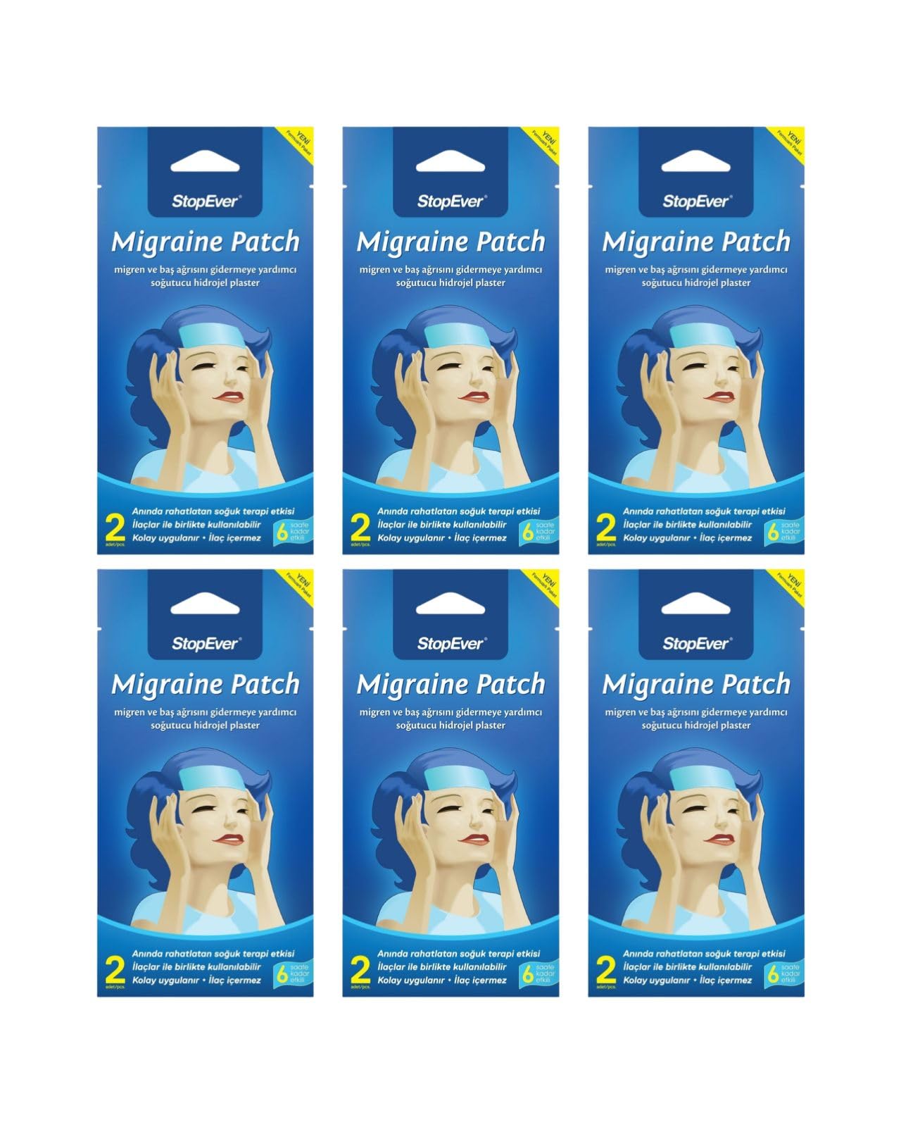 StopEver Cooling Patch – Soğutucu Hidrojel Plaster | Alın Bölgesi Ferahlatıcı, 6 Saat Etkili | İlaç İçermez | 12 Adet Soğutucu Plaster (6 Paket x2 Plaster )