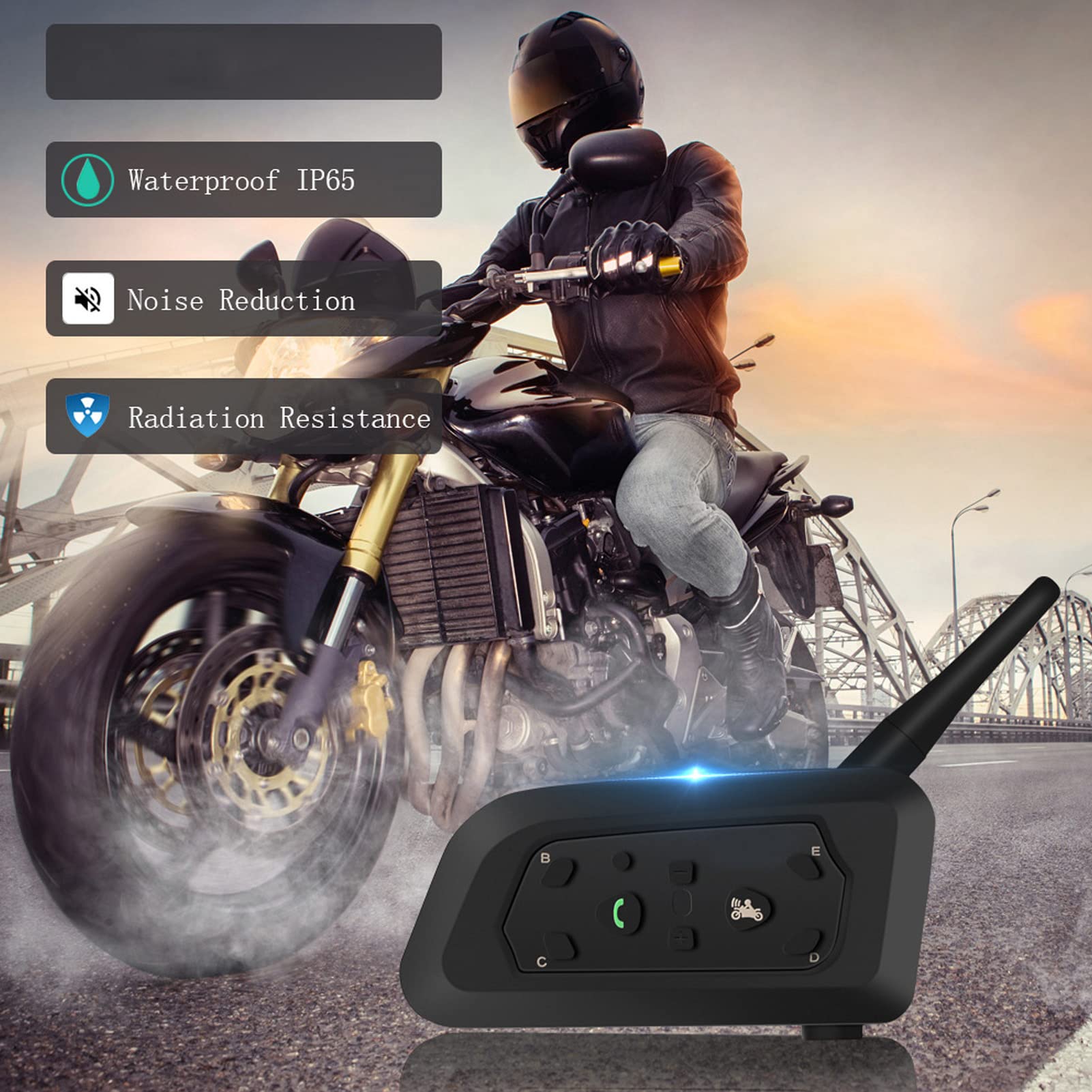 Motocyklowy zestaw słuchawkowy Bluetooth, obsługa parowania 6 osób 2 osoby rozmawiające z automatycznym odbieraniem połączeń, 00 800 M/1968 2624Ft Odległość Bezprzewodowy zestaw słuchawkowy do kasku N