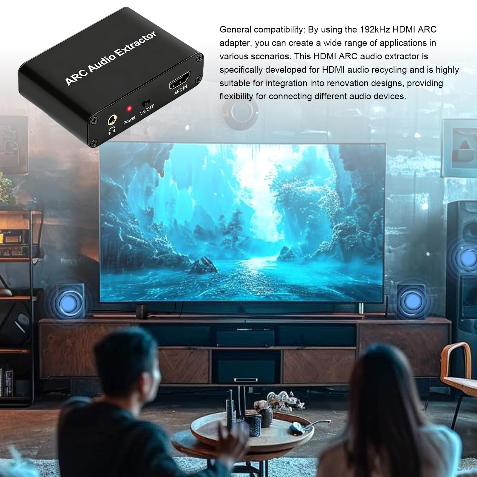 Adattatore HDMI ARC 192 kHz estrattore audio lega alluminio chip HDMIARC importato convertitore DAC per soundbar