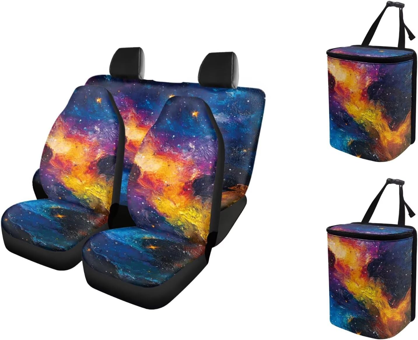 Funnydude Sunflower Print Car Seat Cover Full Set with Trash Can Summer Thin Car Seat Cover and Mini Trash Can