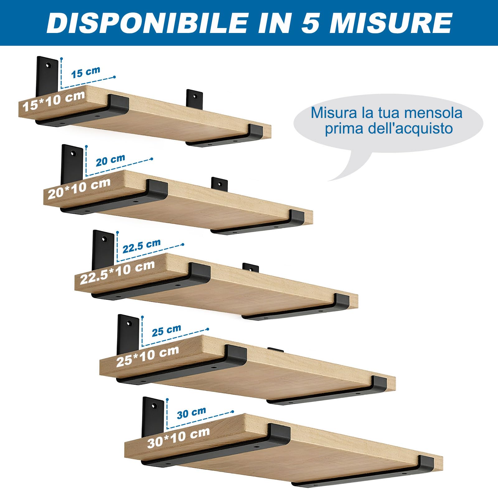 Staffe per Mensole Pesanti 8 Pezzi - Reggimensola Angolari in Acciaio da 5mm con Bordi di Sicurezza, Kit Reggi Mensole da Muro Stile Industriale Rustico Nero per Scaffali, 30cm
