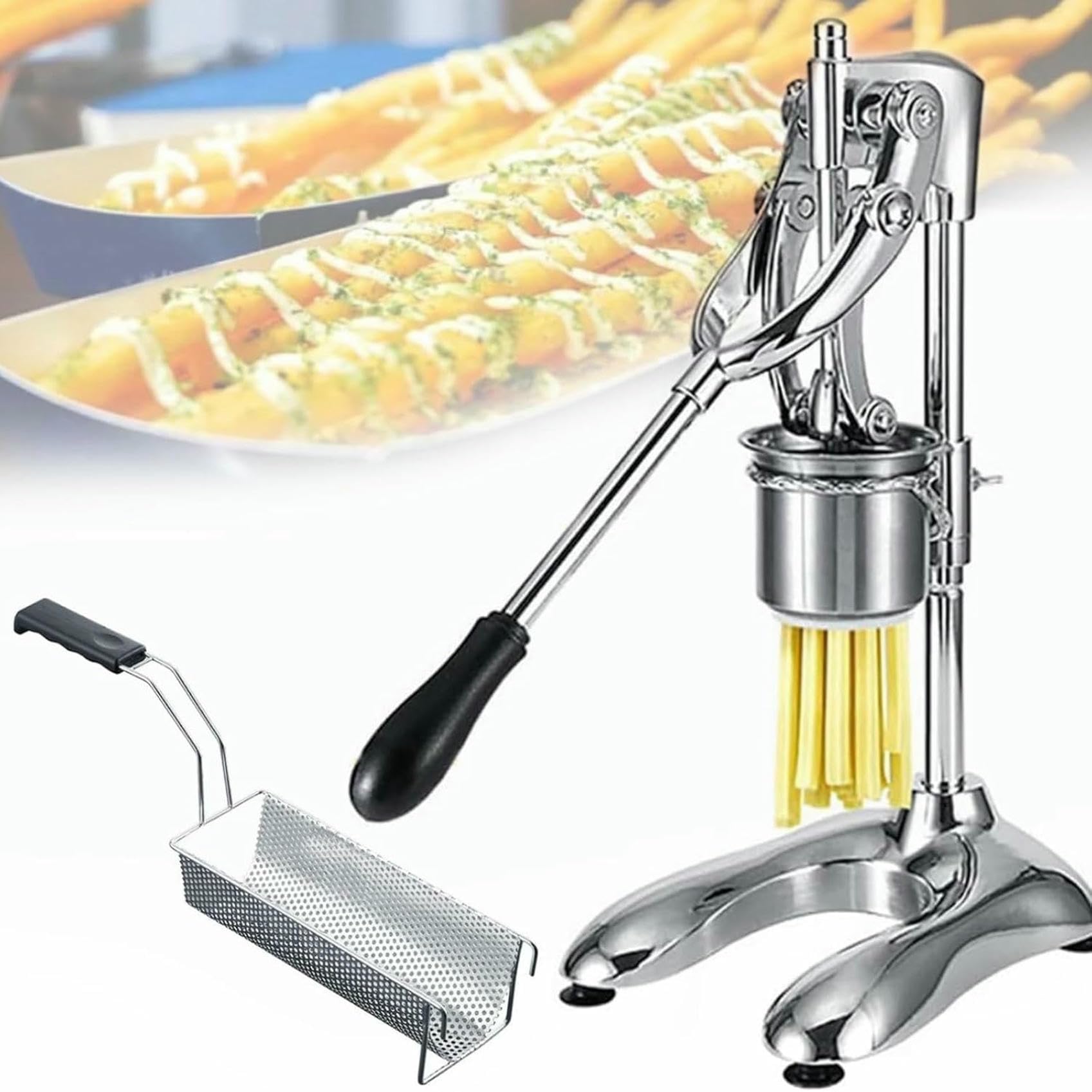 GYKOZY Potato Squeezer for French Fries, Manual Potato Press with 16 Holes, Vertical Design with Basket, Long Strips Maker