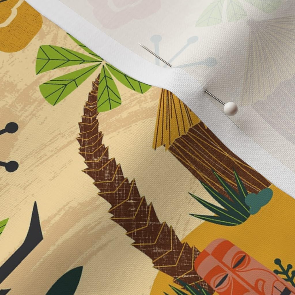 Spoonflower Fabric - Mid Mod Tiki Century Modern Island Atomic Retro Head Hawaiian Village Printed on Petal Signature Cotton Fabric by The Yard - Sewing Quilting Apparel Crafts Decor