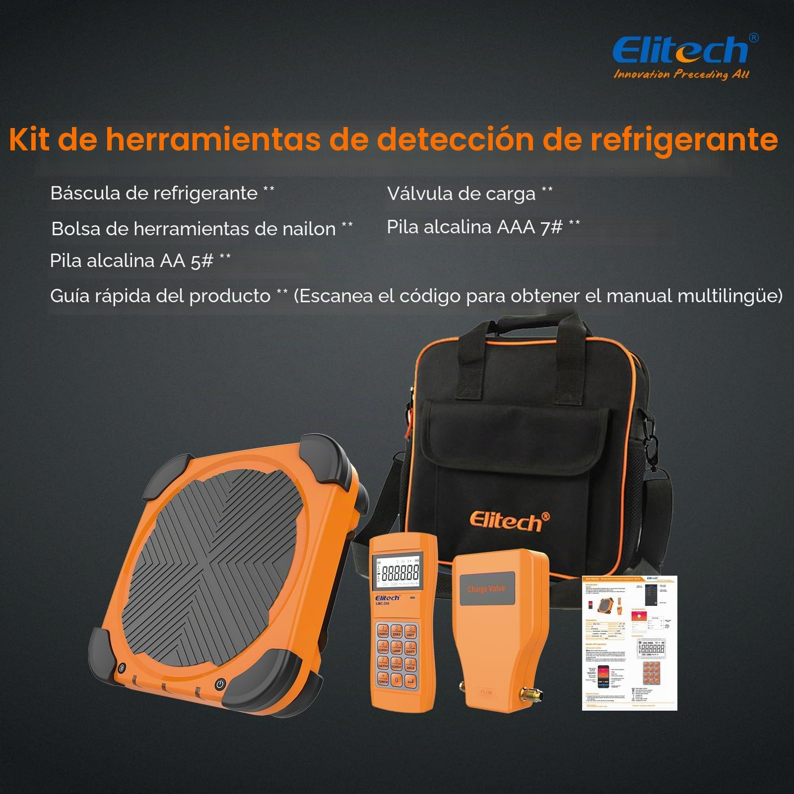 Elitech LMC-310 Báscula Electrónica Refrigerante, 100 KG Inalámbrica para Suministro de Combustible de Refrigerante Electrónico para HVAC y CA Estuche portátil