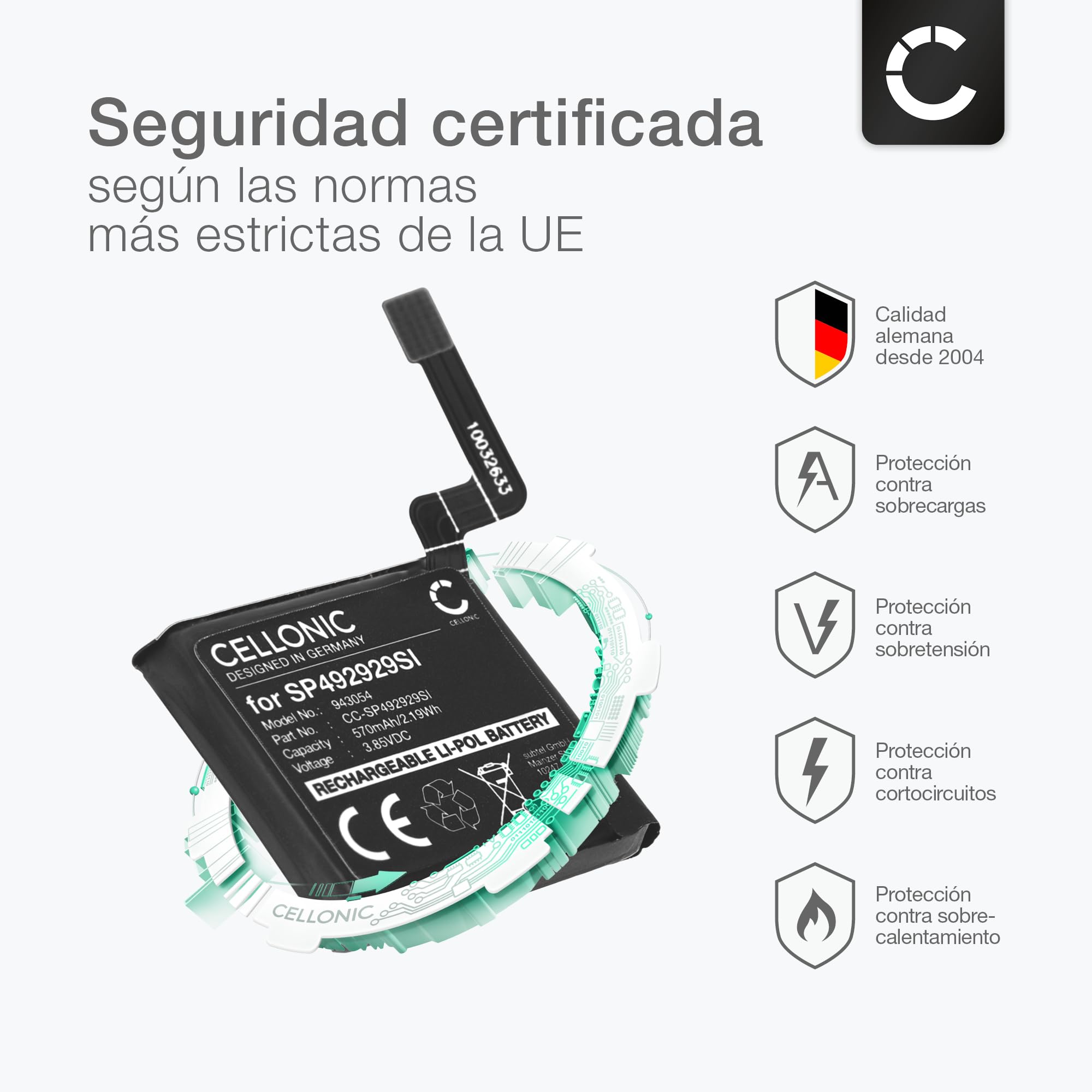 CELLONIC 1x Batería para Smartwatch y Pulsera de Fitness Compatible con TicWatch Pro 3, SP492929SI - (570mAh, 3.85V)