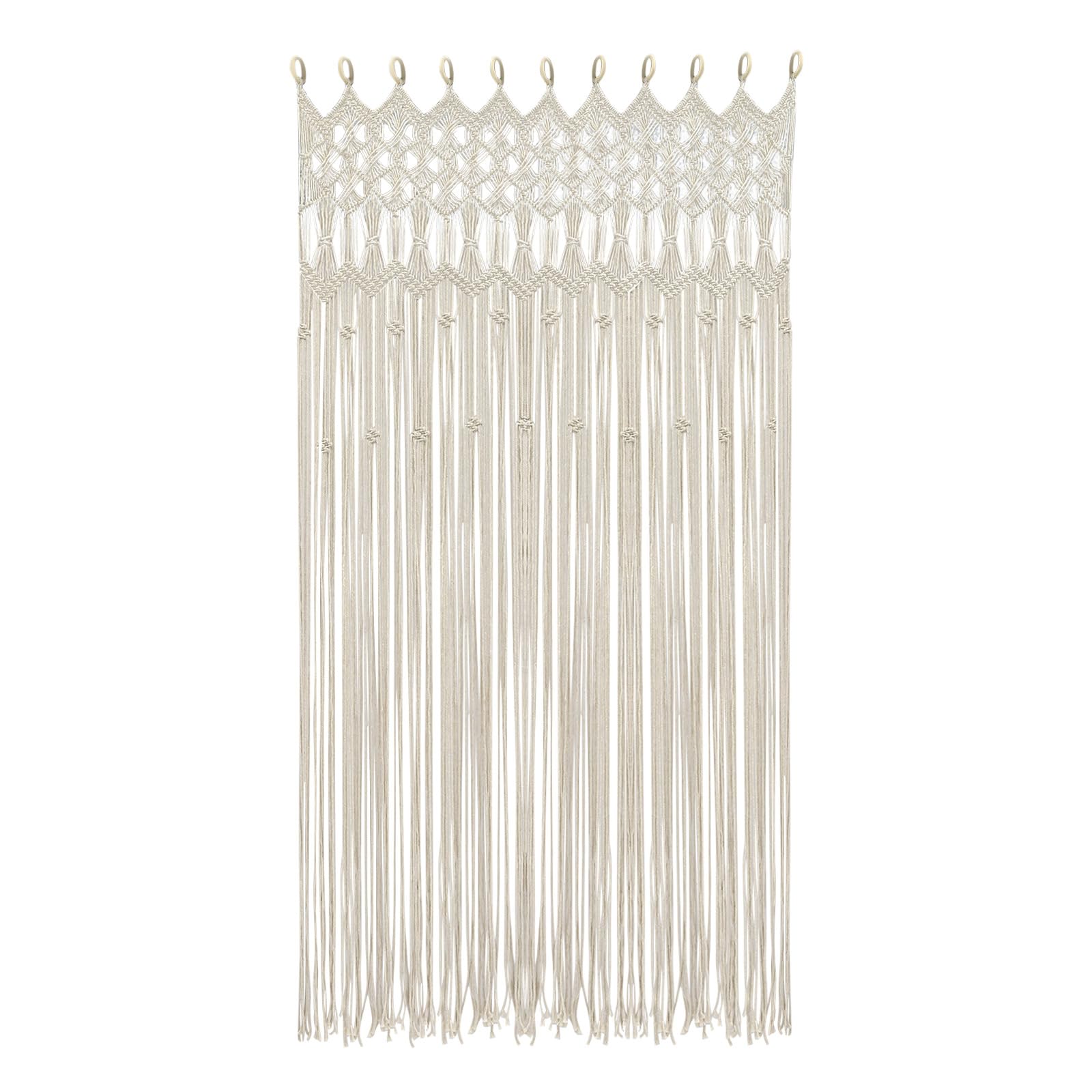 Cortina de macramé con anillos de madera, cortina de puerta de 120 x 195 cm, cortinas de algodón denso, cortinas de armario de estilo bohemio, para colgar en la pared con cordón de algodón