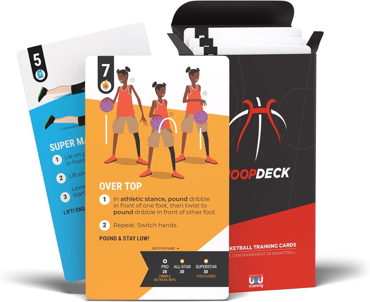 Kick Deck HoopDeck Basketball Training Cards – 52 Cards to Improve Skills, Ball Handling, Shooting, Ability, Fitness and Agility – at-Home Basketball Drills for All Skill Levels and Ages