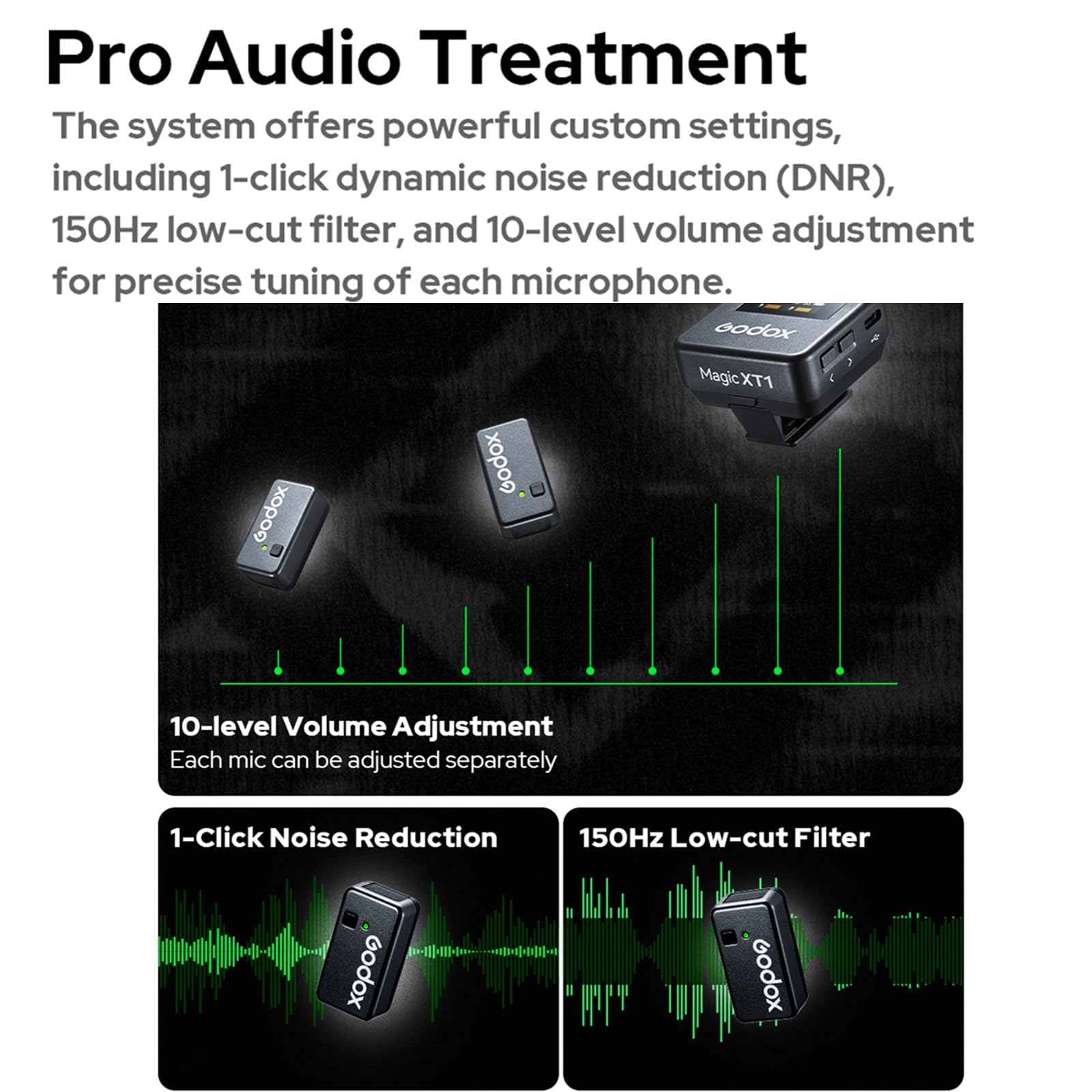 Godox Magic XT1 Micrófono Lavalier Inalámbrico - Alimentación Y Memoria Integrada, Pantalla Táctil OLED, Audio De 48 Khz/24 bits, Micrófono Inalámbrico 2.4g para Cámaras Smartphone Pc Tiktok Youtube