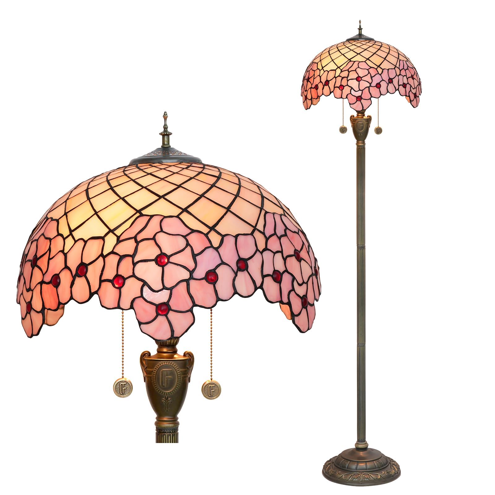 Tiffany Floor Lamp Cherry Blossom Stained Glass Floor Lamp 16X16X64 Inches Tiffany Lamp Sakura Style Desk Reading Light Decor Beside Bedroom Living Room Home Office