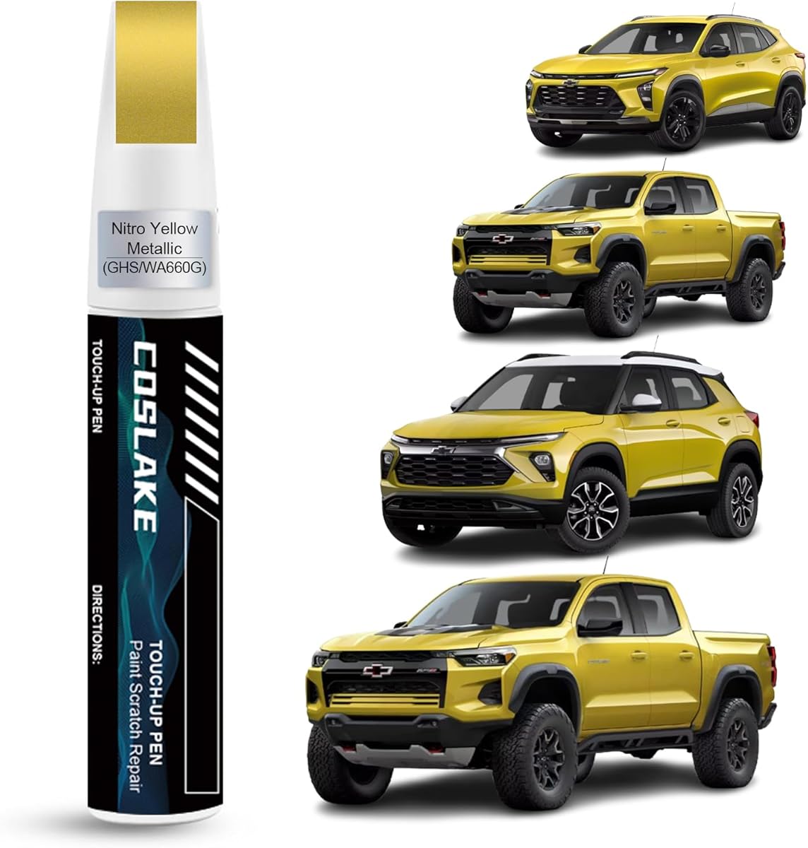 Car Touch Up Paint(Nitro Yellow Metallic(GHS/WA660G)) for Chevrolet, Car Paint Scratch Repair Kit, Quick & Easy Solution to Repair, 2 in 1 Scratch Remover Pen with Color-Matched