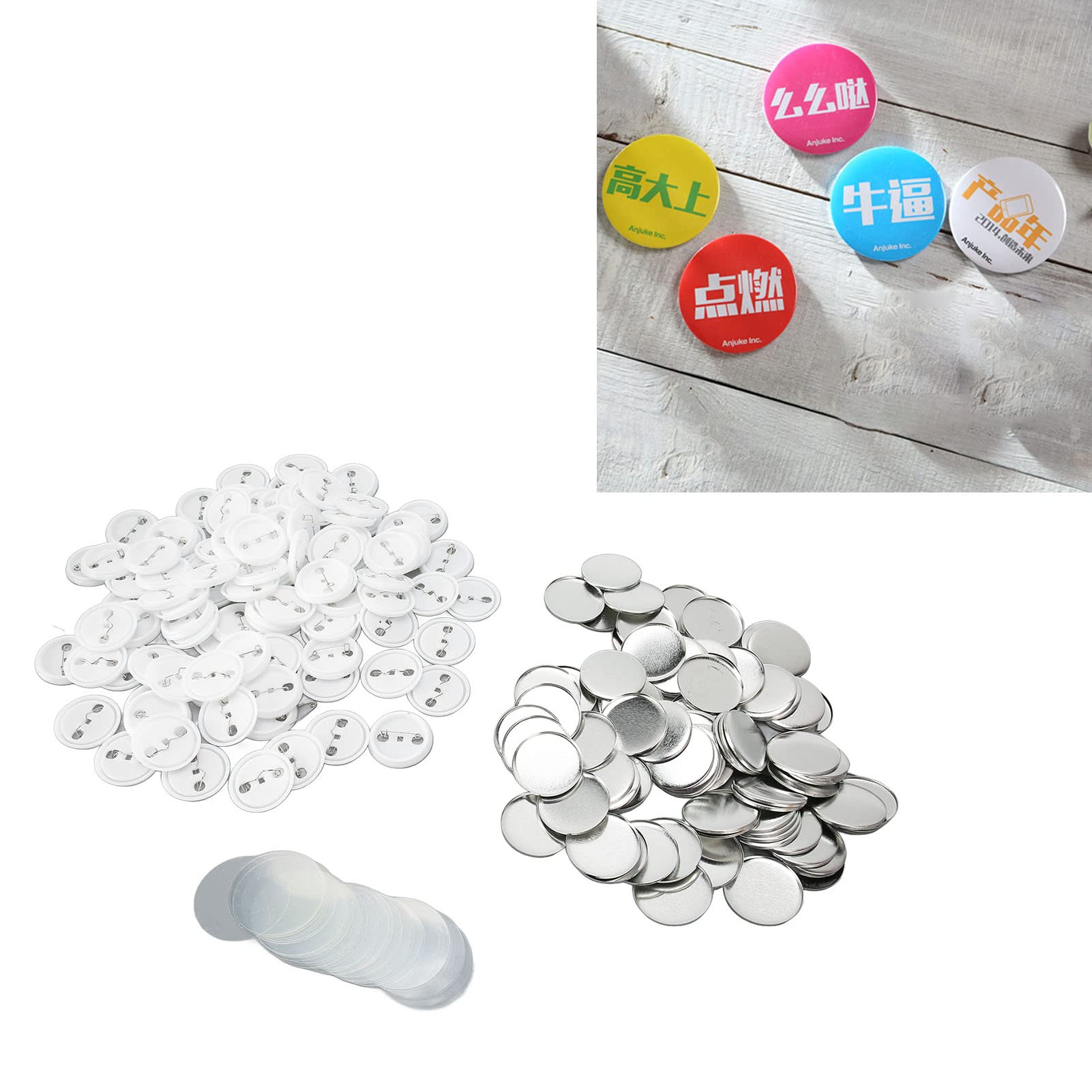 100 Set di Spille Fai-da-te Parte Spille in Plastica in Latta per Bottoni in Bianco per Macchina per la Creazione di Badge (44 MM) Handcraft Materials