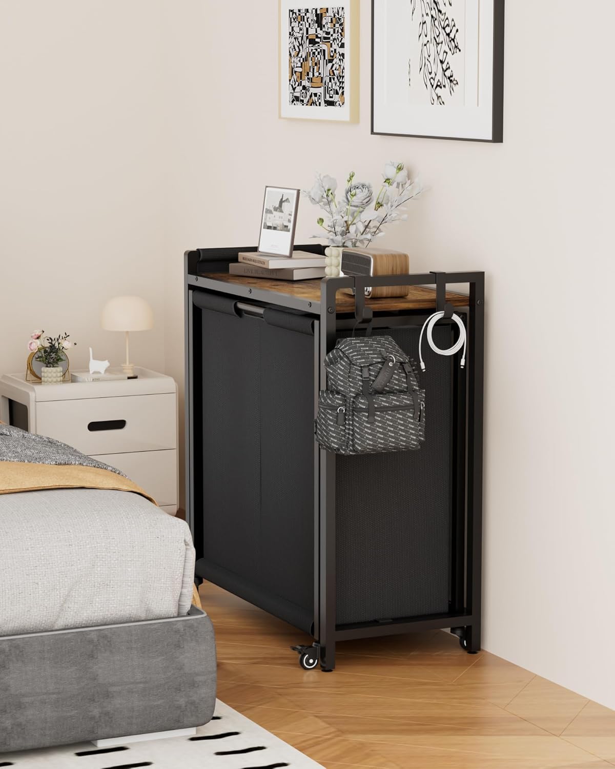 Laundry Hamper Sorter 2 Section 103L: Rolling Laundry Basket Organizer with Wheels & Shelf & Oxford Fabric Bags - Clothes Hamper with Shelf 2 Compartment for Room Organization and Storage