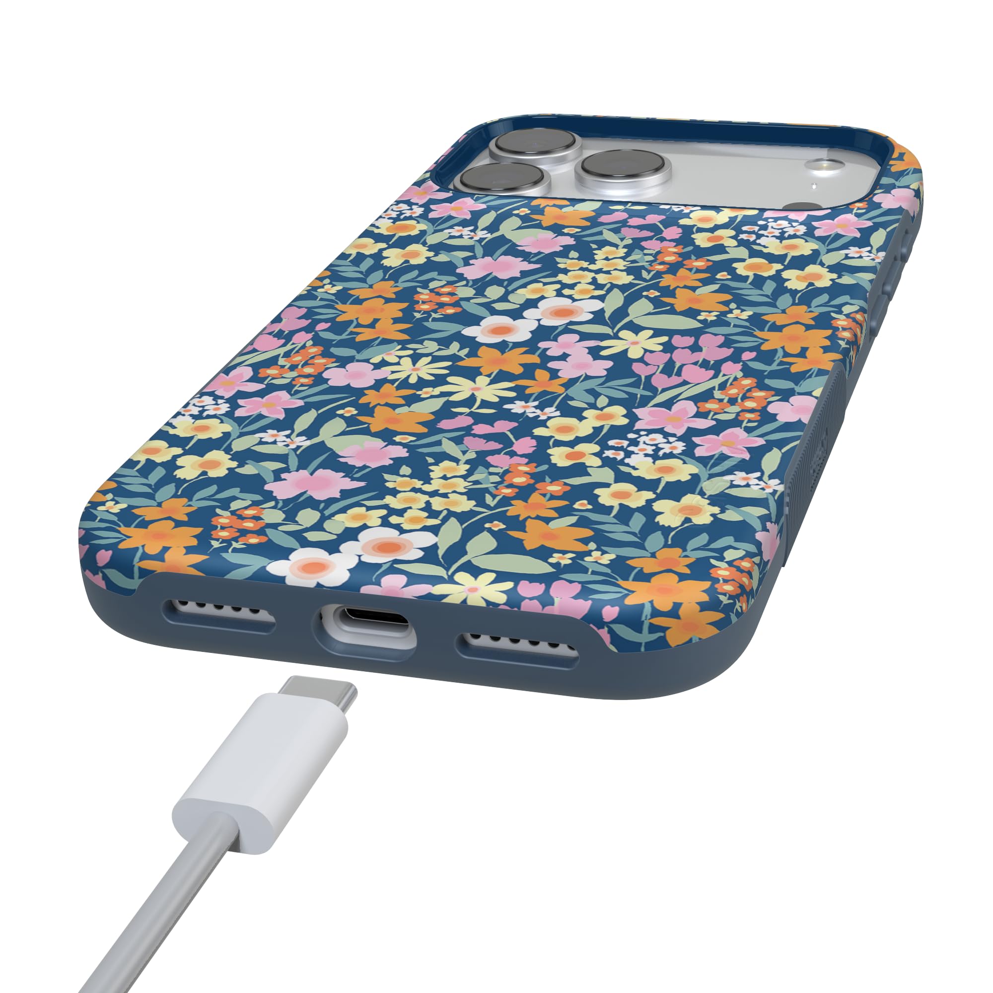 Amazon.com: Casely iPhone 17 Pro Case | Full Bloom | Navy Floral
